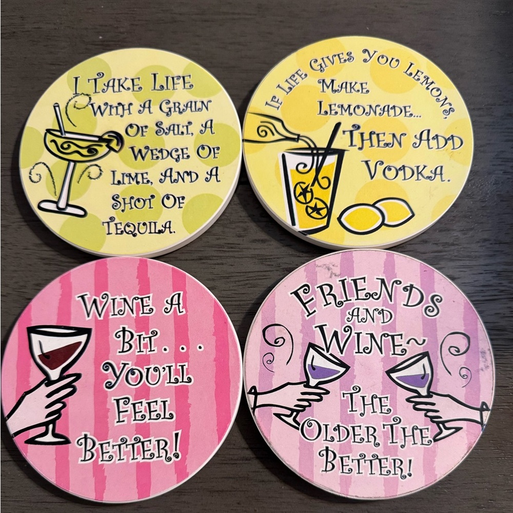 Coasters - Conversation Coasters - ceramic with cork bottom Set of 4
